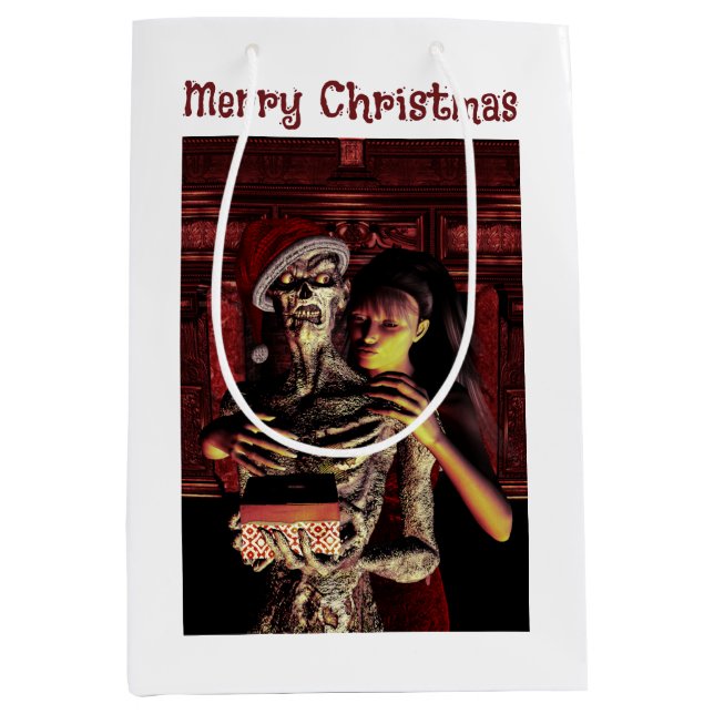 Bolsa De Regalo Mediana Merry Christmas. Funny skeleton with woman (Anverso)
