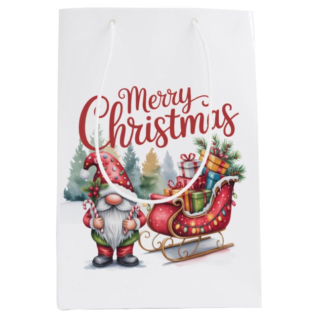 Bolsa De Regalo Mediana Merry Christmas Gnome Gift Bag (Anverso)