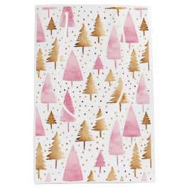 Bolsa De Regalo Mediana Merry Christmas Gold Pink Tree