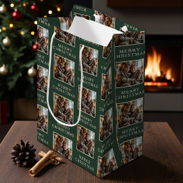 Bolsa De Regalo Mediana Merry Christmas Green Photo Holiday