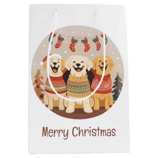 Bolsa De Regalo Mediana Merry Christmas Labrador Retriever Dogs (Anverso)