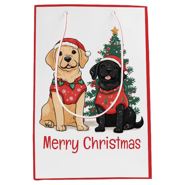 Bolsa De Regalo Mediana Merry Christmas Labrador Retriever Dogs (Anverso)