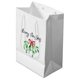 Bolsa De Regalo Mediana MERRY CHRISTMAS Mistletoe Kiss Festividad de fiest