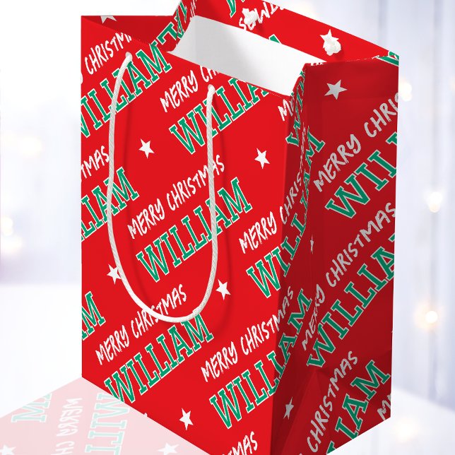 Bolsa De Regalo Mediana Merry Christmas Name Typography Red Green (Subido por el creador)