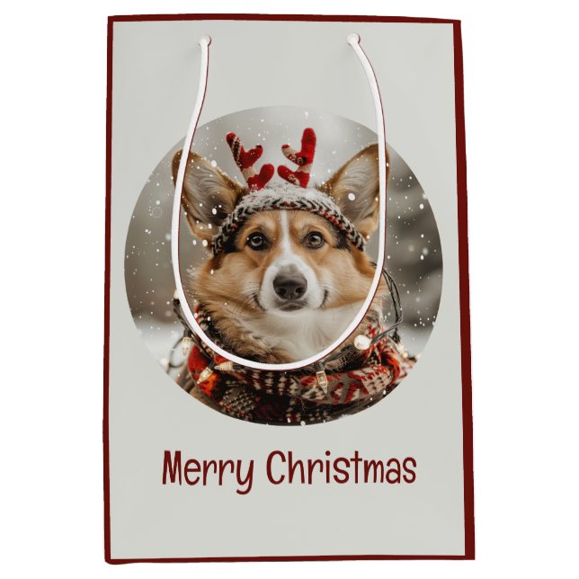 Bolsa De Regalo Mediana Merry Christmas Pembroke Welsh Corgi Dog (Anverso)