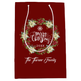 Bolsa De Regalo Mediana Merry Christmas Poinsettia Monogram Navidades