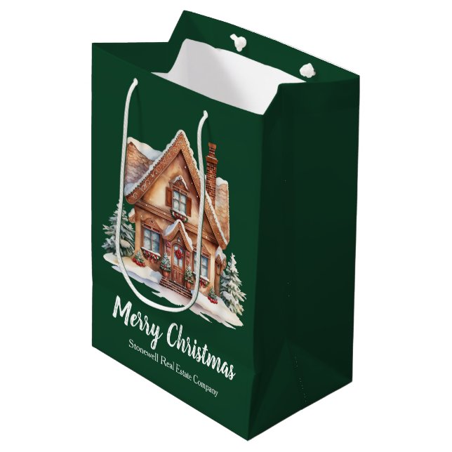 Bolsa De Regalo Mediana Merry Christmas Real Estate Company Green Personal (Angulo Anverso)