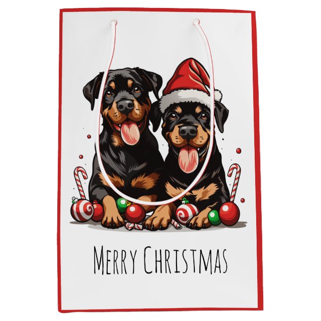 Bolsa De Regalo Mediana Merry Christmas Rottweiler Dog Santa (Anverso)