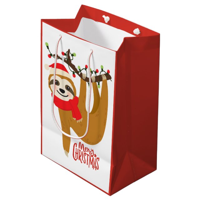 Bolsa De Regalo Mediana Merry Christmas Sloth | Vacaciones (Angulo Anverso)
