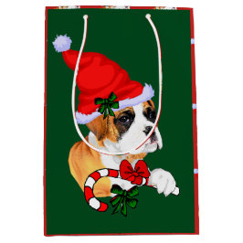 Bolsa De Regalo Mediana Merry de Navidades de perro de Cute Boxer
