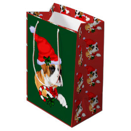 Bolsa De Regalo Mediana Merry de Navidades de perro de Cute Boxer