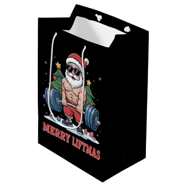 Bolsa De Regalo Mediana Merry Liftmas Halterofilia Santa Fitness Gym (Angulo Anverso)