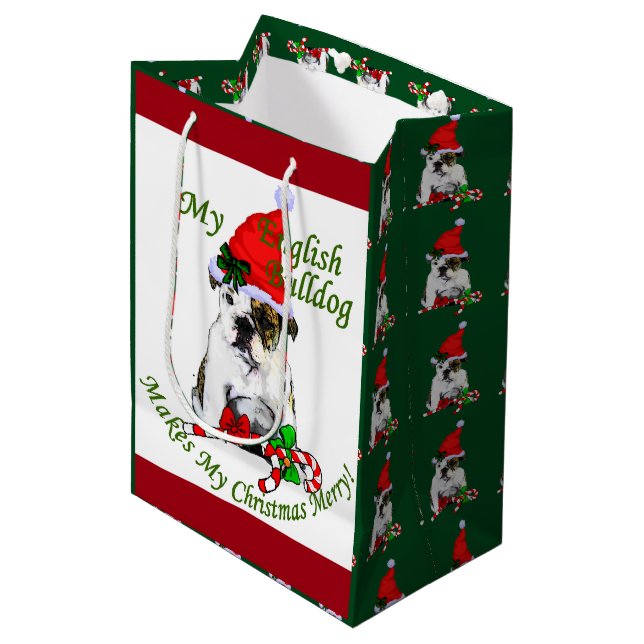 Bolsa De Regalo Mediana Merry, Navidades de Bulldog de Inglaterra (Angulo Anverso)