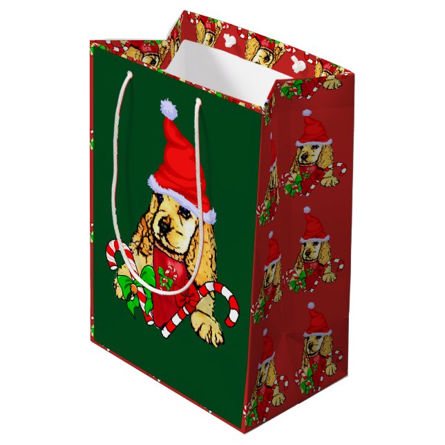 Bolsa De Regalo Mediana Merry Navidades españoles de Cocker Cute (Angulo reverso)