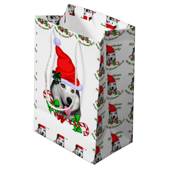 Bolsa De Regalo Mediana Merry para los Navidades Husky siberianos (Angulo reverso)