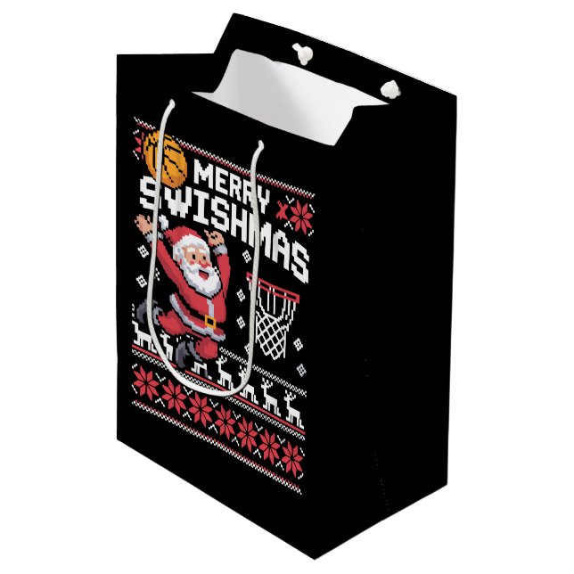 Bolsa De Regalo Mediana Merry Swishmas Basketball Ugly Christmas Xmas  (Angulo Anverso)