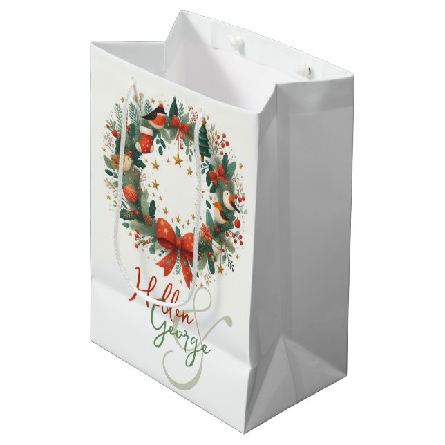 Bolsa De Regalo Mediana Mery Navidades Cones Mistletoe Personalizado (Angulo Anverso)
