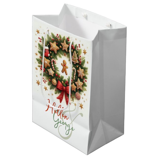 Bolsa De Regalo Mediana Mery Navidades Cones Mistletoe Personalizado (Angulo Anverso)