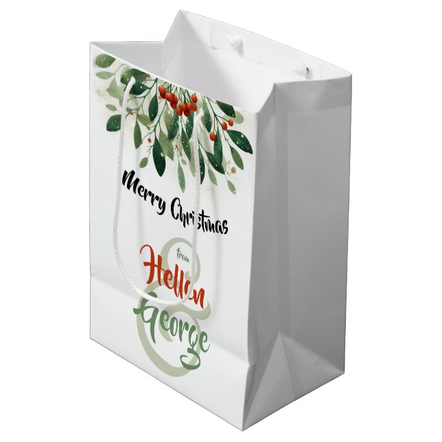 Bolsa De Regalo Mediana Mery Navidades Mistletoe Personalizado (Angulo Anverso)