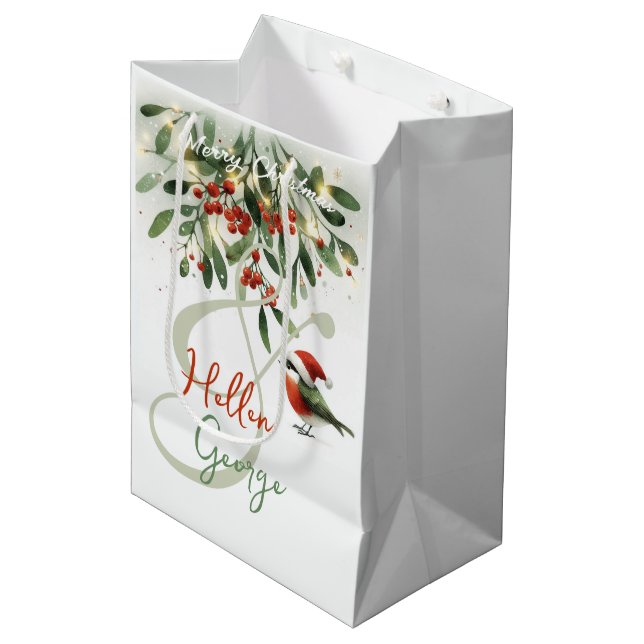 Bolsa De Regalo Mediana Mery Navidades Robin Mistletoe Personalizado (Angulo Anverso)