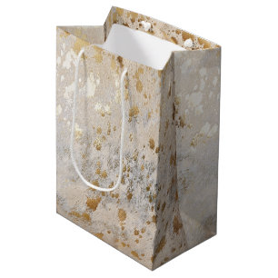 Bolsa De Regalo Mediana Metálico de impresión de Piel de vaca de oro
