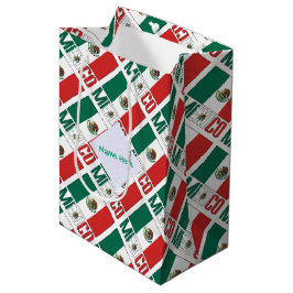 Bolsa De Regalo Mediana México Bandera mexicana enlosada verde personaliza