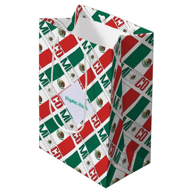 Bolsa De Regalo Mediana México Bandera mexicana enlosada verde personaliza (Angulo Anverso)