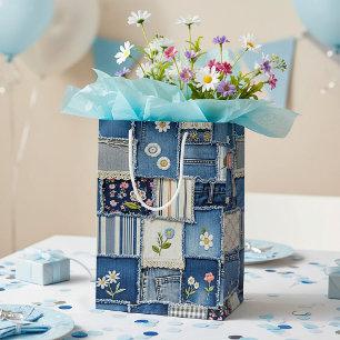 Bolsa De Regalo Mediana Mezclilla de parches