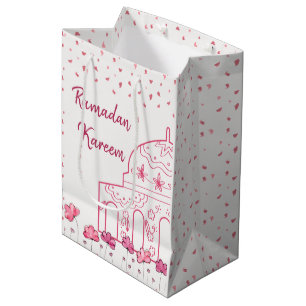 Bolsa De Regalo Mediana Mezquita rosa floral cúpula Ramadán islámico Karee