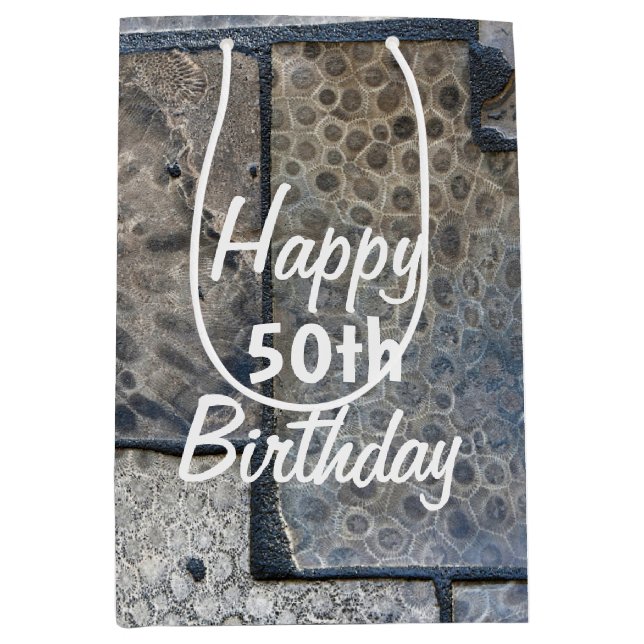 Bolsa De Regalo Mediana Michigan Petoskey Stone 50 años (Anverso)