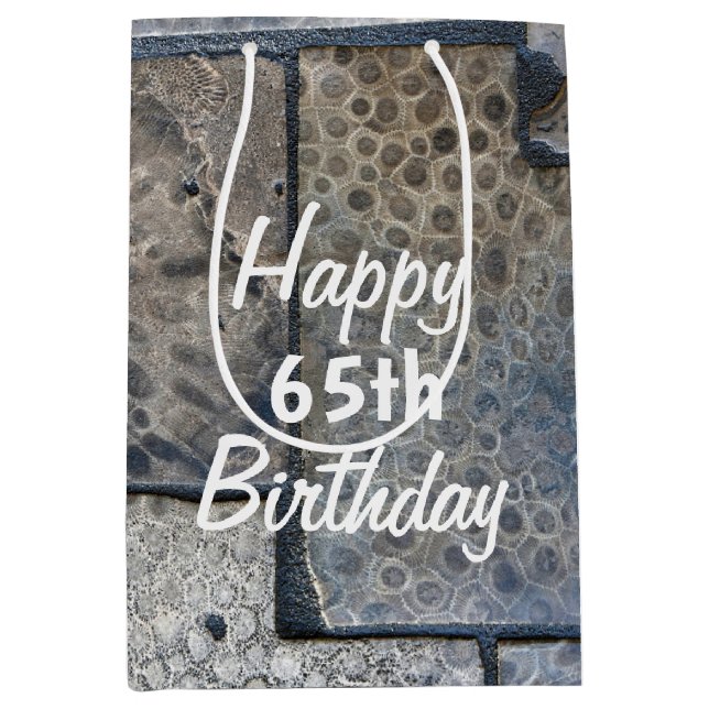 Bolsa De Regalo Mediana Michigan Petoskey Stone 65º cumpleaños (Anverso)