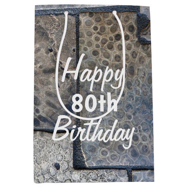 Bolsa De Regalo Mediana Michigan Petoskey Stone Cumpleaños 80 (Anverso)