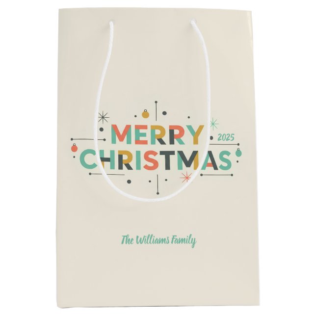 Bolsa De Regalo Mediana Mid-Century Merry Christmas – Retro Style (Anverso)