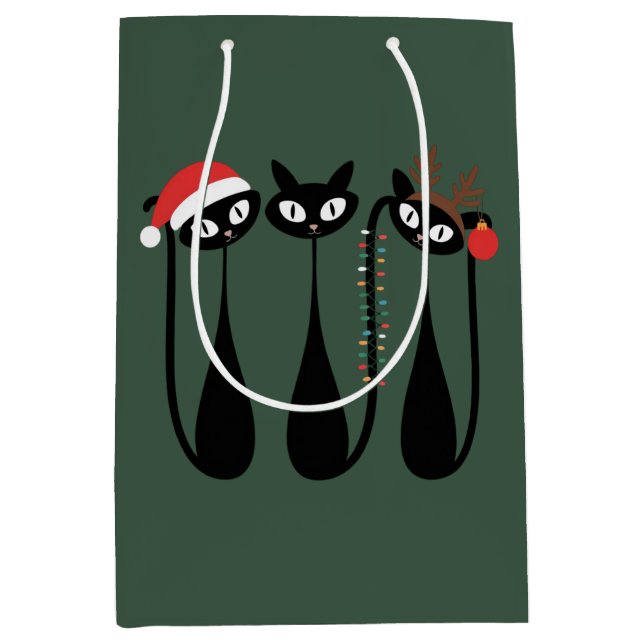 Bolsa De Regalo Mediana Mid Century Modern Christmas Cats Retro Classic (Anverso)
