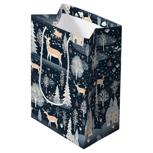Bolsa De Regalo Mediana Midnight Blue Snowy Village  (Angulo Anverso)