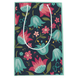 Bolsa De Regalo Mediana Midnight Garden: Moody Tulip & Teal Blossom