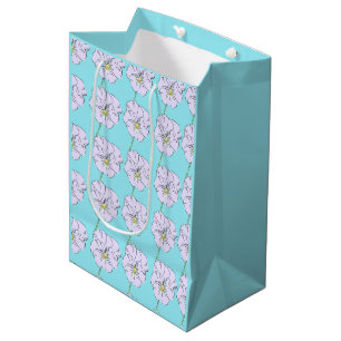 Bolsa De Regalo Mediana Mikitiez azul diminuto patrón de flor blanca