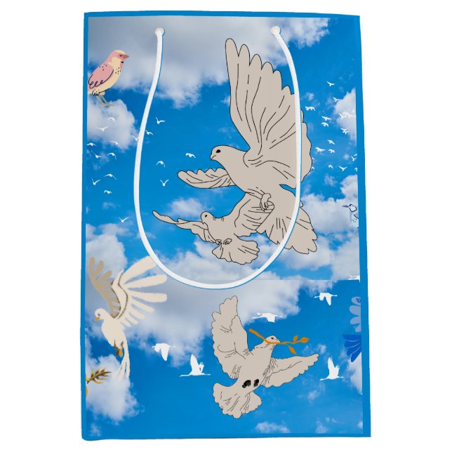 Bolsa De Regalo Mediana Mikitiez pájaro blanco cielo azul verano libertad  (Anverso)
