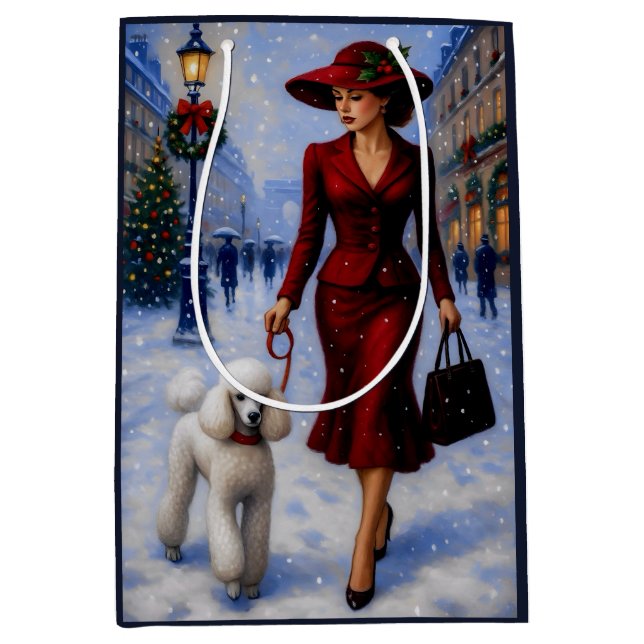 Bolsa De Regalo Mediana Miniature Poodle Holiday  (Anverso)