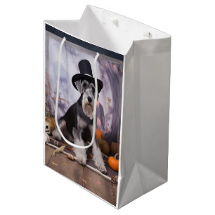 Bolsa De Regalo Mediana Miniature Schnauzer Calabazas de Halloween Espeluz