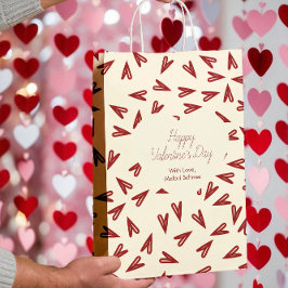 Bolsa De Regalo Mediana Minimal Burgundy & Cream Hearts Valentine