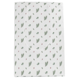 Bolsa De Regalo Mediana Minimal Christmas Pattern, Pine, Berries