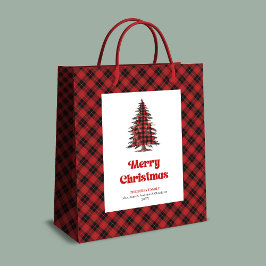 Bolsa De Regalo Mediana Minimal red black tartan Christmas bag personalize