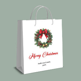 Bolsa De Regalo Mediana Minimalist Christmas wreath gift bag personalized