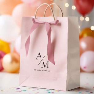 Bolsa De Regalo Mediana Mínimo Pastel Rosa Inicial y Personalizado