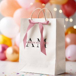 Bolsa De Regalo Mediana Mínimo Pastel Rosa Inicial y Personalizado