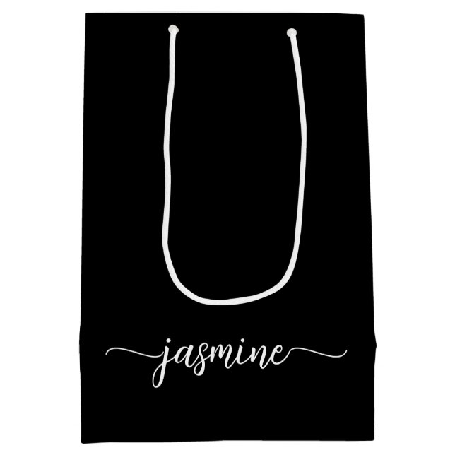 Bolsa De Regalo Mediana Mínimo Script Simple Monograma Negro Femenino (Reverso)