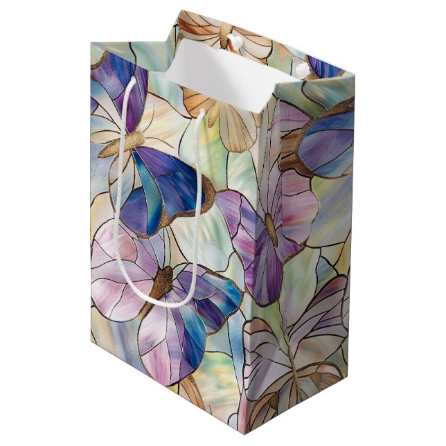 Bolsa De Regalo Mediana Mint Aqua Blue Purple Butterflies (Angulo Anverso)