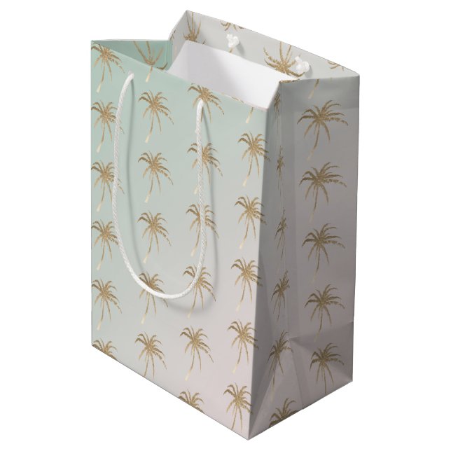 Bolsa De Regalo Mediana Mint Cream Ombre Palm Tropical Gold          (Angulo reverso)