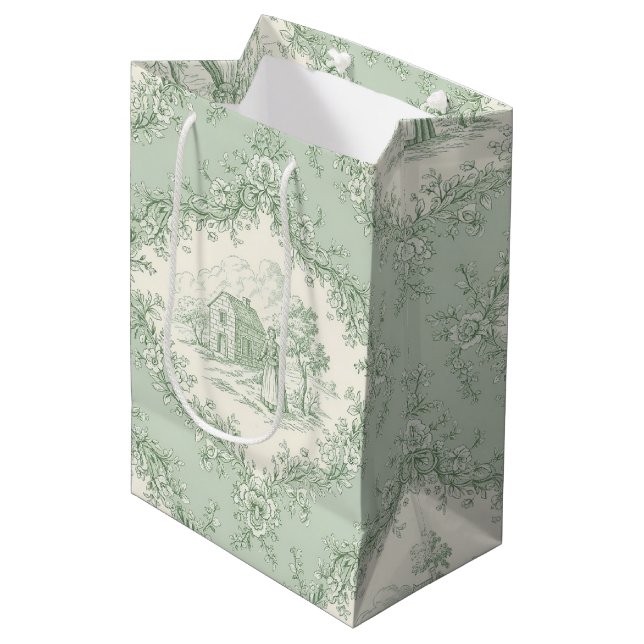 Bolsa De Regalo Mediana Mint Green French Country Floral Toile - Farmhouse (Angulo Anverso)